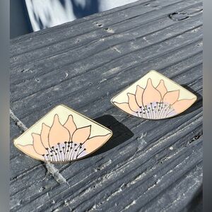Vintage Laurel Burch Earrings Water Lilly Lotus Enamel Pierced Earrings